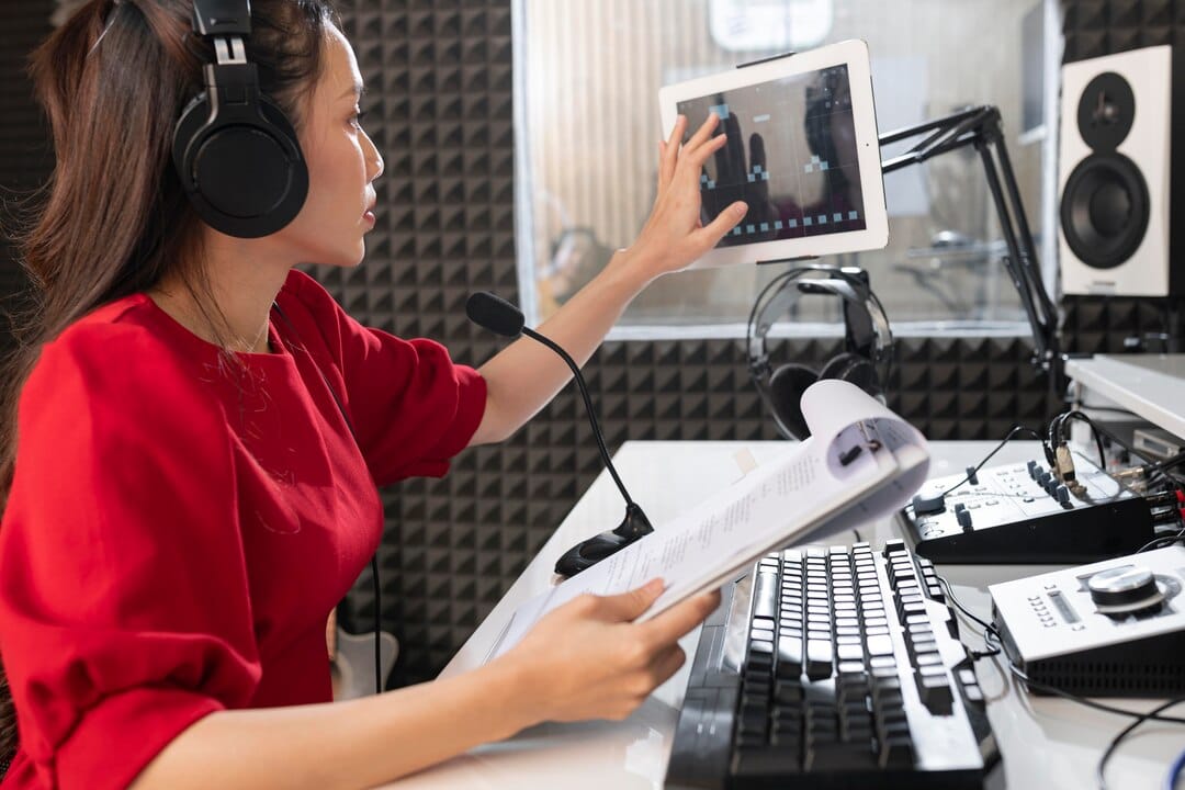 Woman Working Radio With Professional Equipment_23